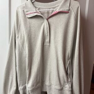P'tula Light Gray Quarter-Zip Sweater with Pink Accent